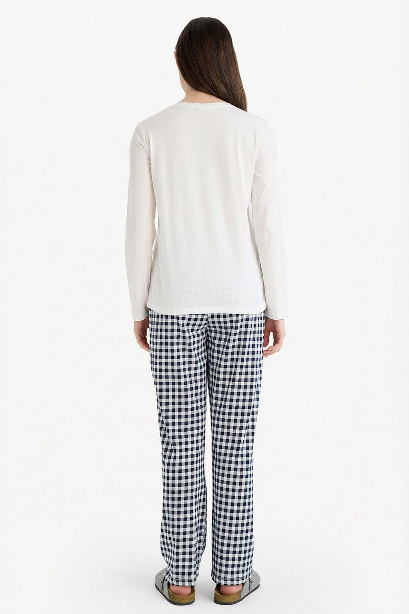 DeFacto Blue Woman Regular Fit Teddy Bear Print Top Bottom 2 Piece Pajama Set Casual - Image 5